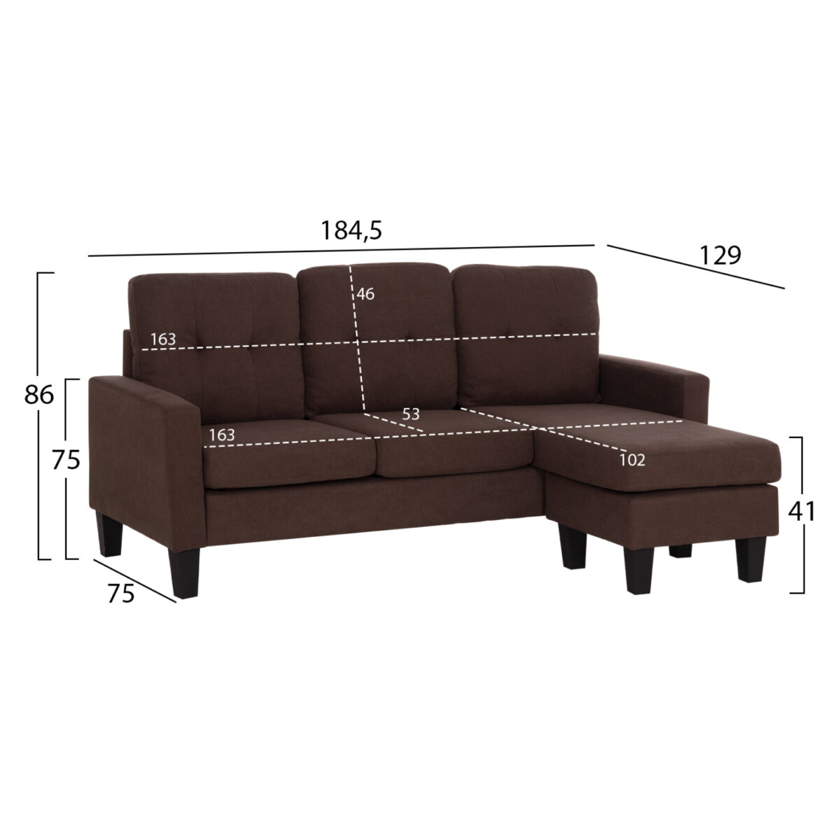 ΚΑΝΑΠΕΣ ΓΩΝΙΑ ΑΝΑΣΤΡΕΨΙΜΗ MEGGY HM3297.12 ΚΑΦΕ ΥΦΑΣΜΑ 184.5x129x86Yεκ. - Image 2