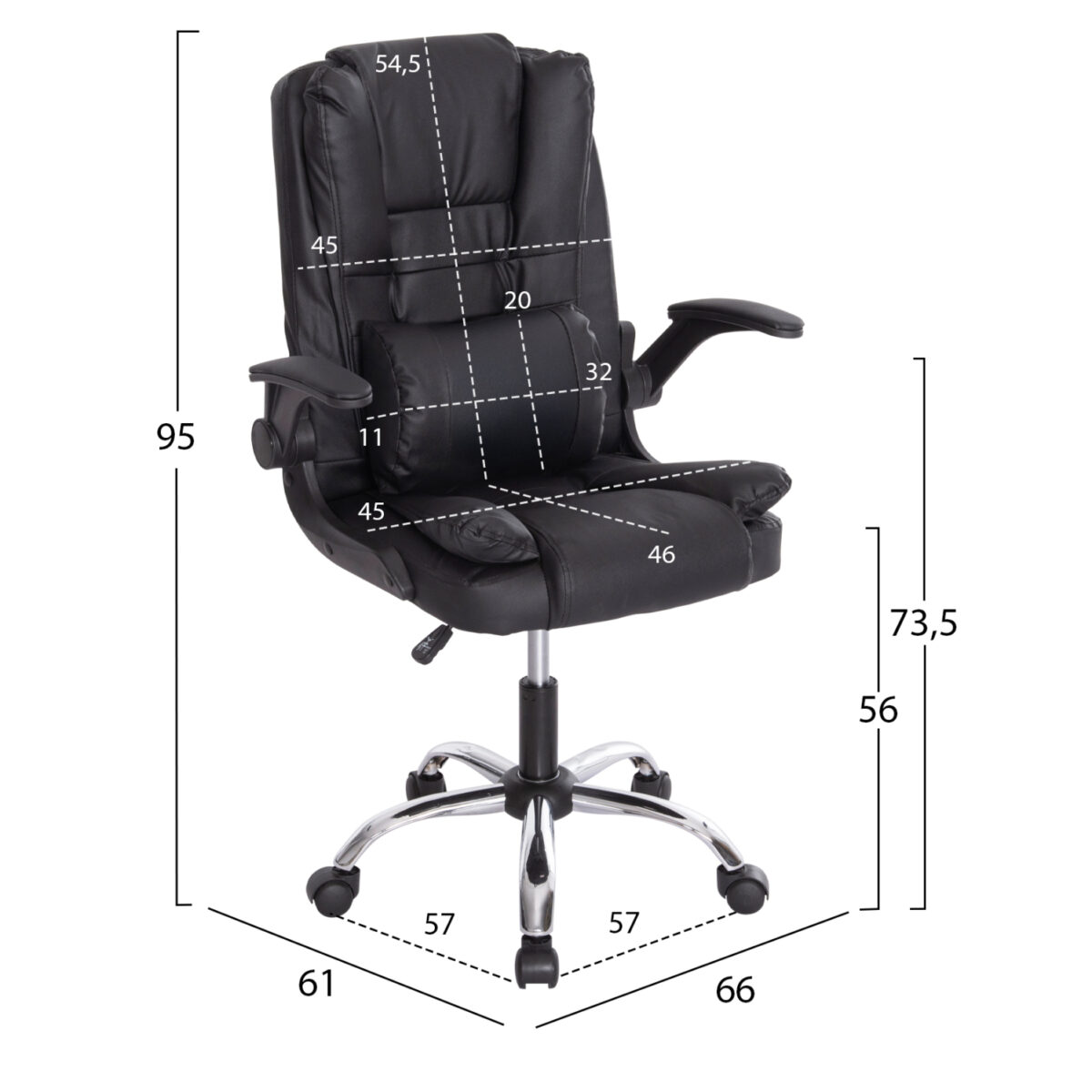 ΚΑΡΕΚΛΑ ΓΡΑΦΕΙΟΥ CANAN HM1201 ΜΑΥΡO PVC-ΒΑΣΗ ΧΡΩΜΙΟΥ 66x61x105Υεκ. - Image 2