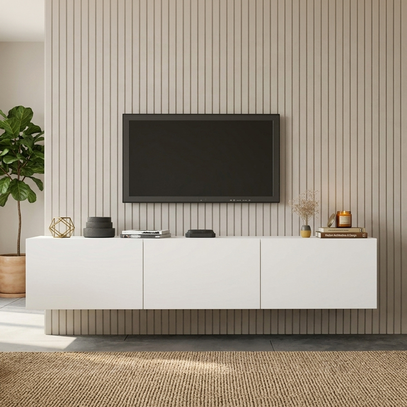 Έπιπλο τηλεόρασης επιτοίχιο Felita  λευκό 150x31,4x30εκ