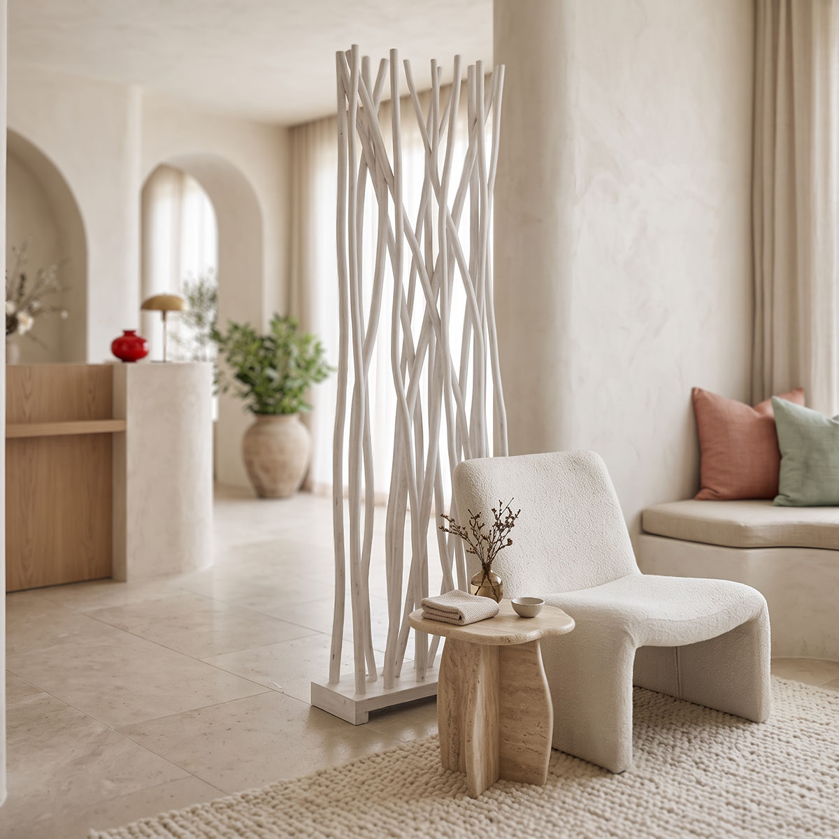 Διακοσμητικό δαπέδου Jati  teak ξύλο σε white wash απόχρωση 60x20x190εκ