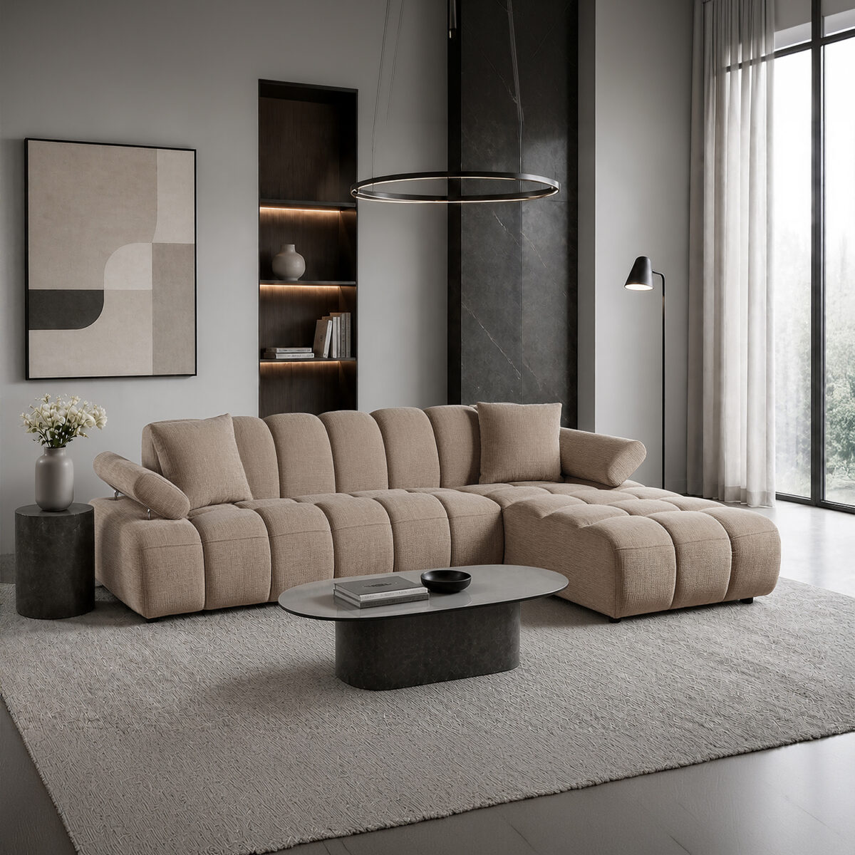 Καναπές Bubble σε μόκα ύφασμα (αριστερή γωνία) 273 x 195 x 80 - Image 3