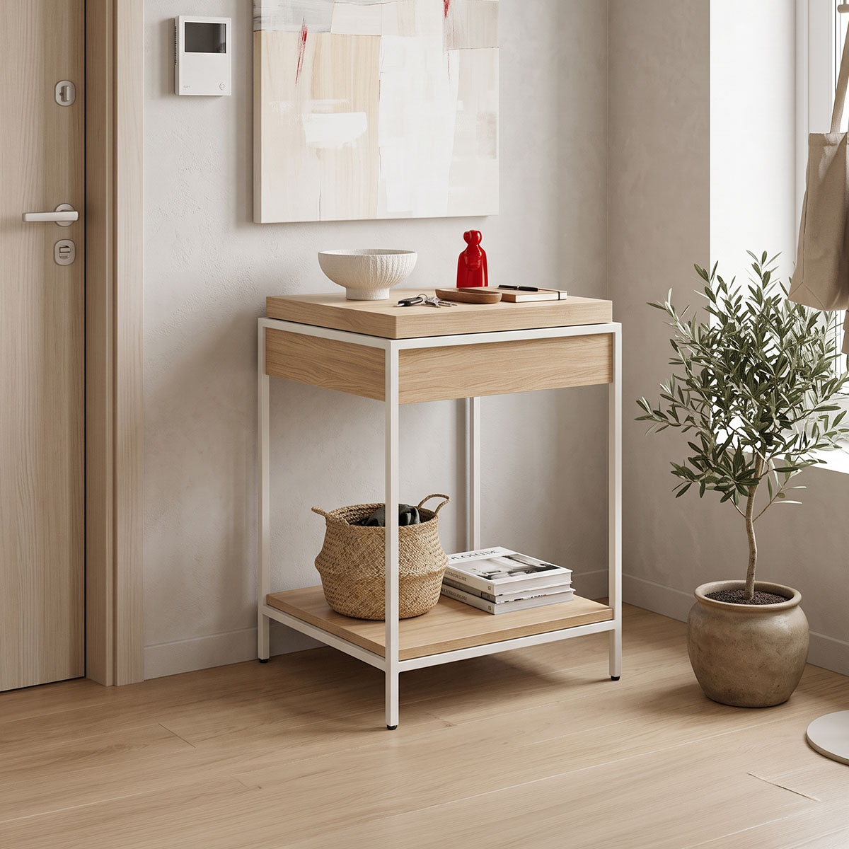 Κονσόλα Odar  με αποθηκευτικό χώρο sonoma MDF με λευκό μέταλλο 63x63x80εκ