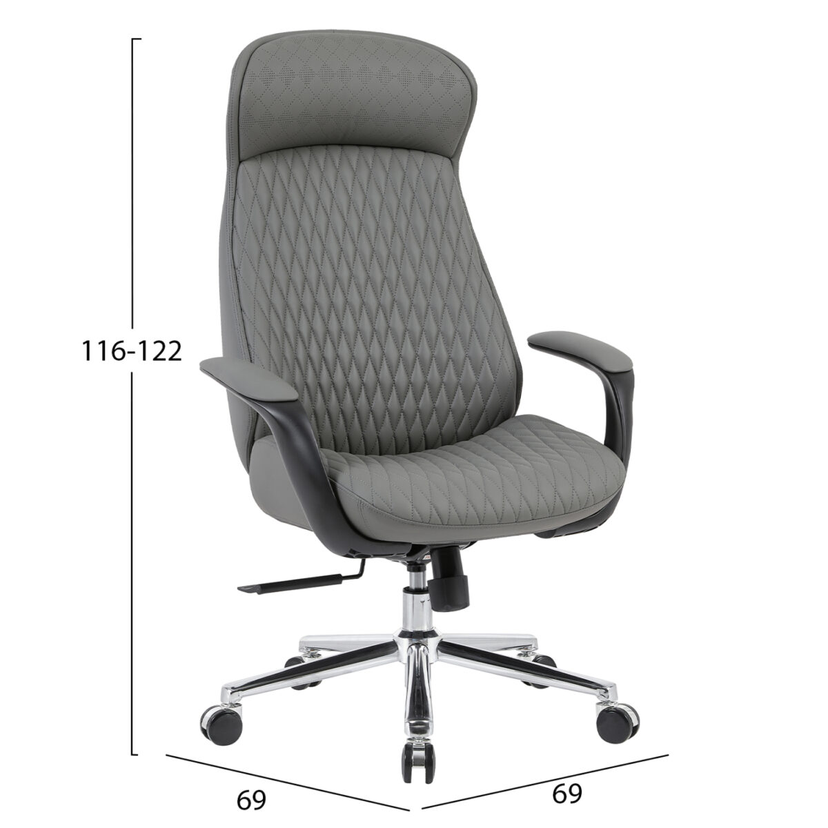 ΚΑΡΕΚΛΑ ΓΡΑΦΕΙΟΥ VELUM HM1233.10 ΓΚΡΙ PU--ΒΑΣΗ ΧΡΩΜΙΟΥ 71x69x116-122Υεκ. - Image 2