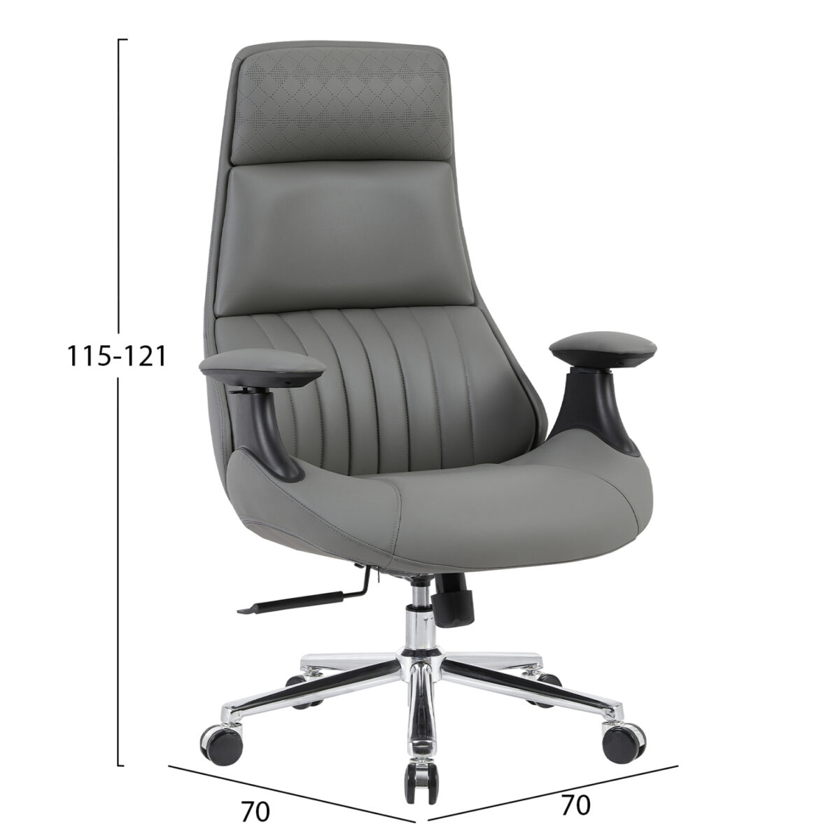 ΚΑΡΕΚΛΑ ΓΡΑΦΕΙΟΥ HM1234.10 ΓΚΡΙ PU--ΒΑΣΗ ΧΡΩΜΙΟΥ 73x70x115-121Υεκ. - Image 2